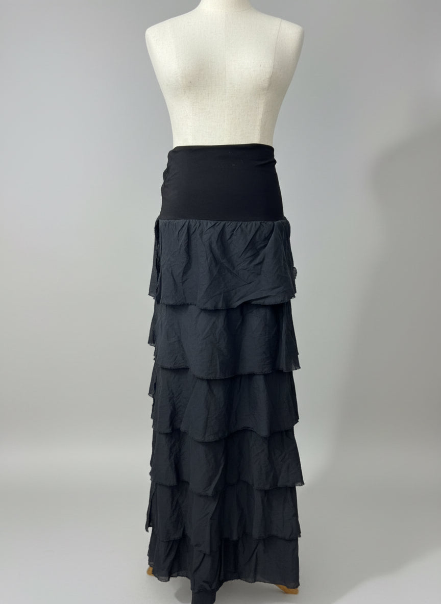 Black ruffled maxi skirt 100% cotton