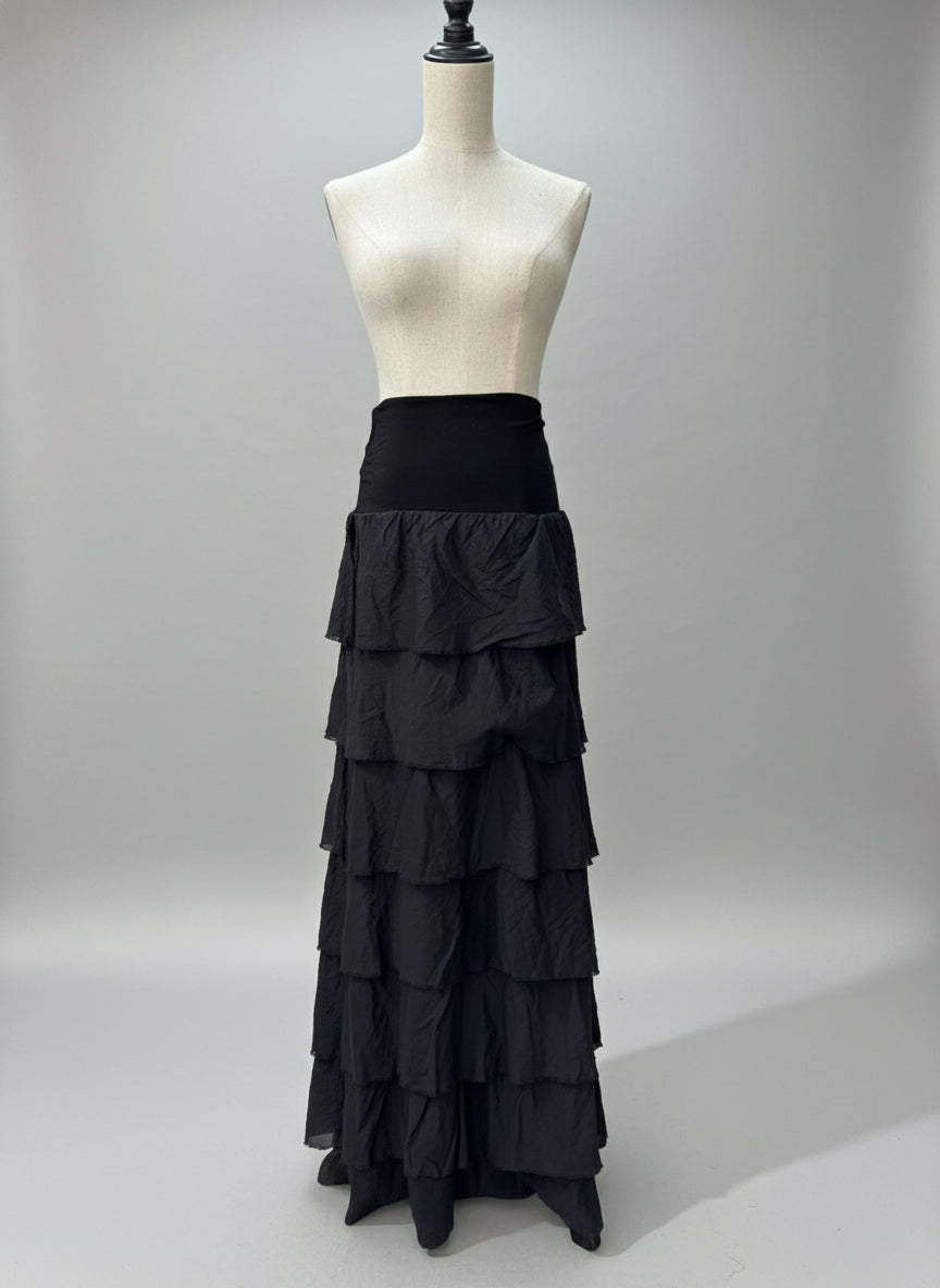 Black ruffled maxi skirt 100% cotton