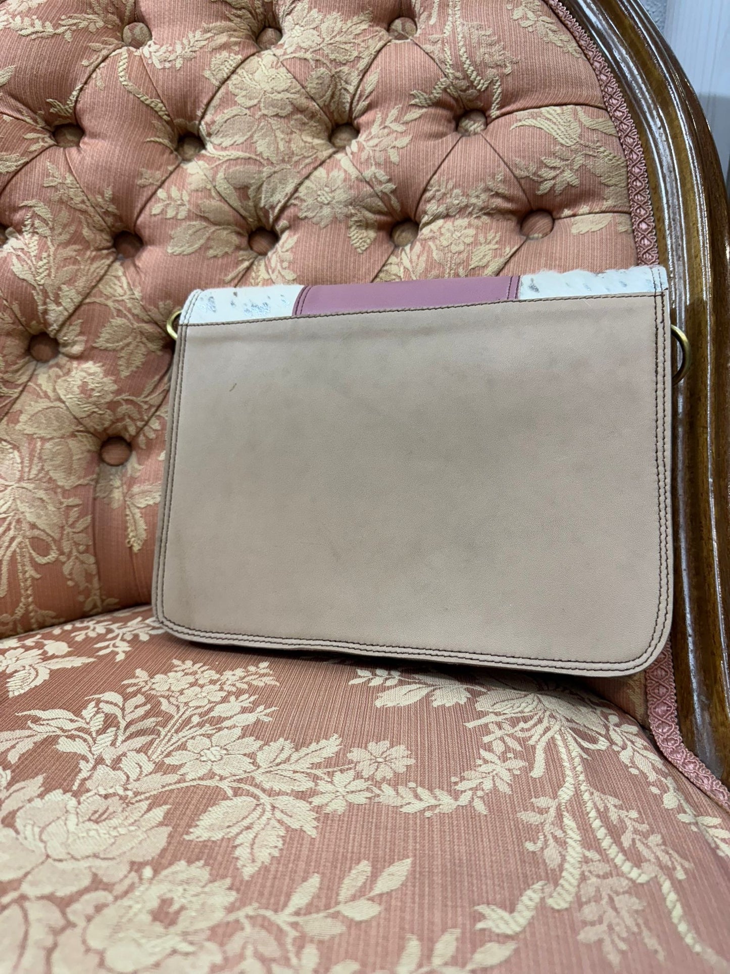 Paneled animal print 100% leather handbag