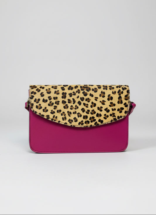 Leopard and pink 100% leather handbag