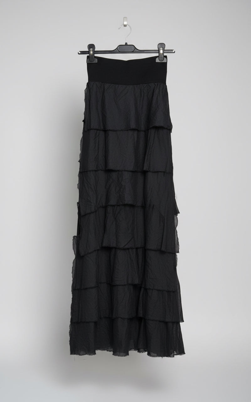Black ruffled maxi skirt 100% cotton