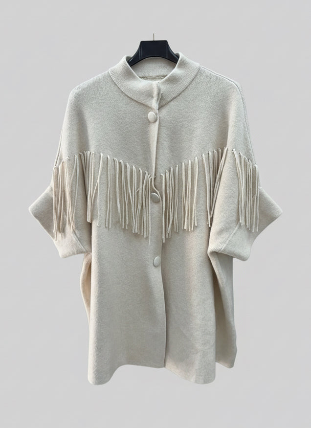 Knit Jacket, Beige Buttoned Front