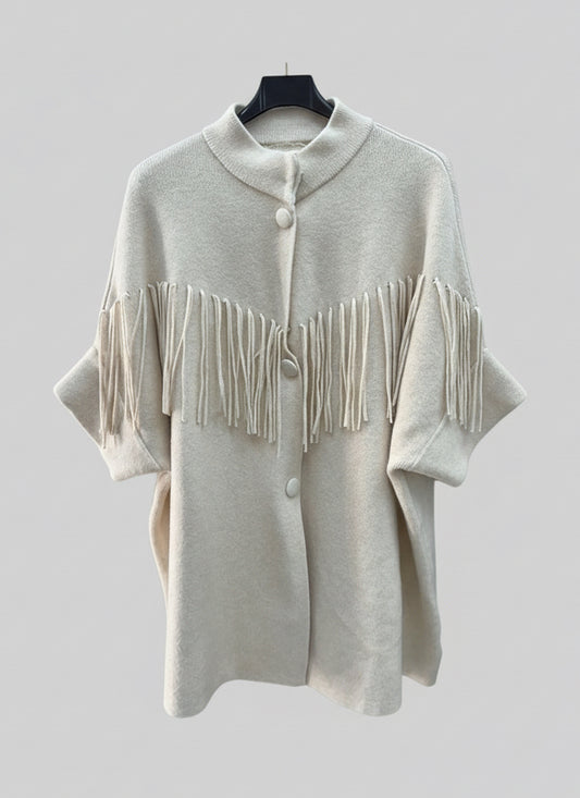 Knit Jacket, Beige Buttoned Front