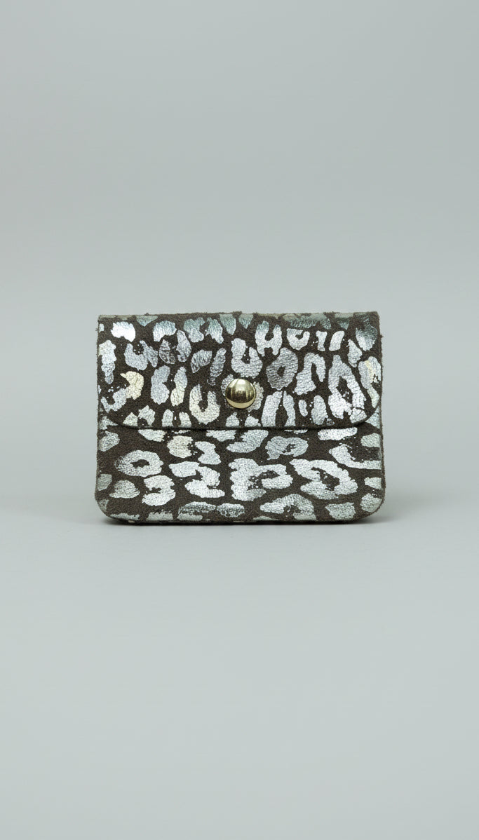 Dark silver leopard 100% leather purse