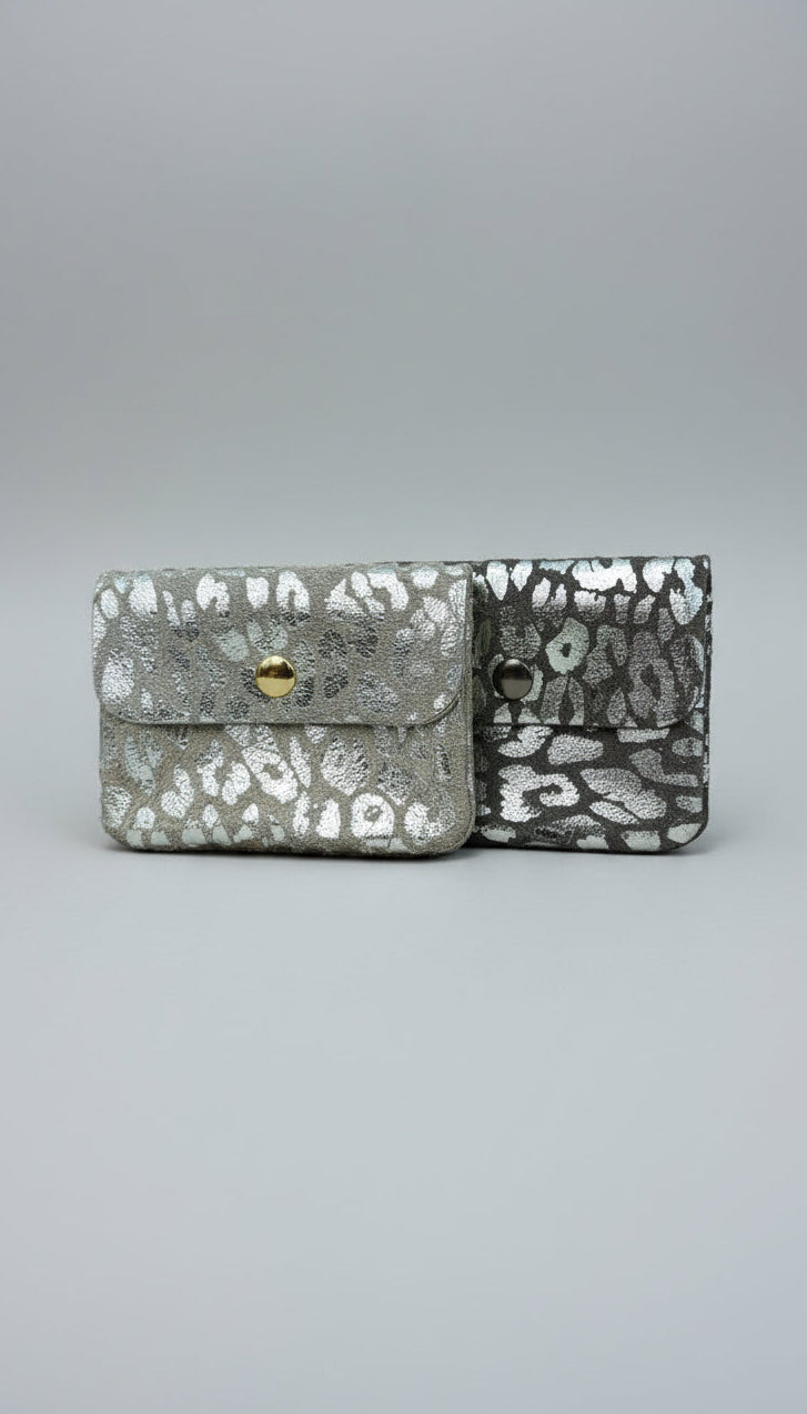 Dark silver leopard 100% leather purse