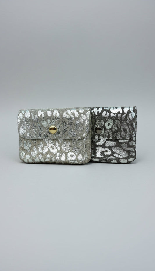 Light silver leopard 100% leather purse