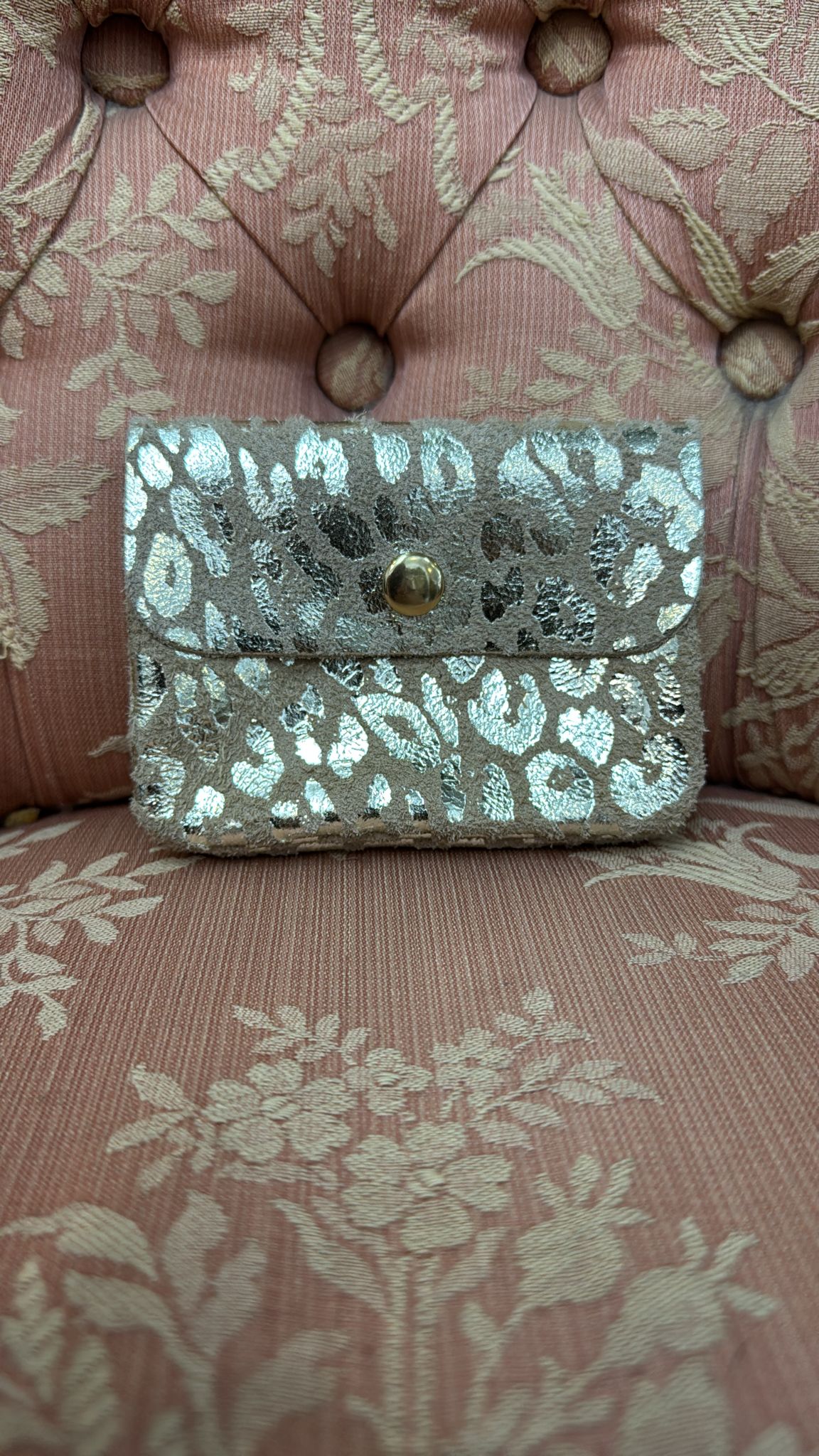Light silver leopard 100% leather purse
