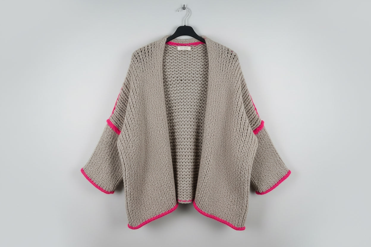 Biege and pink knit open style jumper