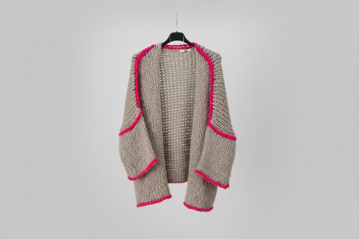 Biege and pink knit open style jumper