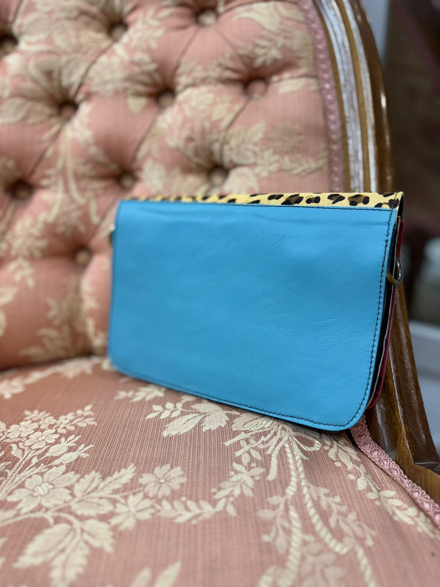 Leopard and pink 100% leather handbag